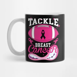 Woman Tackle Football Pink Ribbon Breast Cancer Awareness Mug